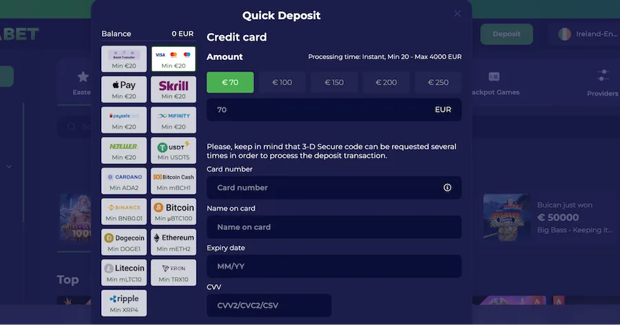 zotabet casino deposits