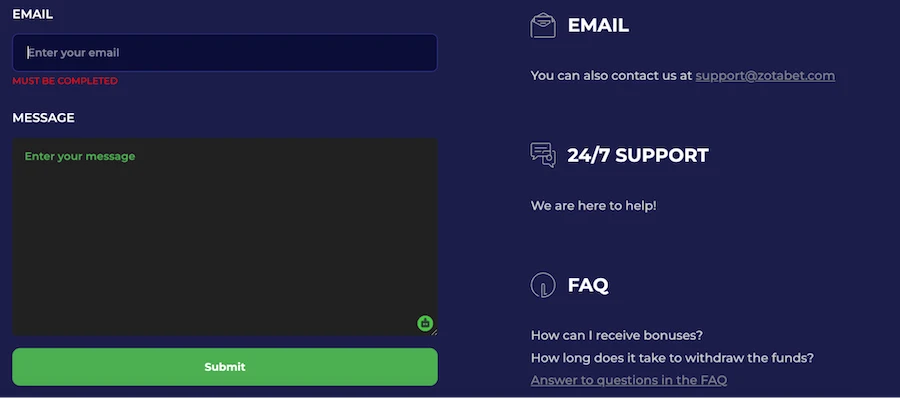 zotabet casino support